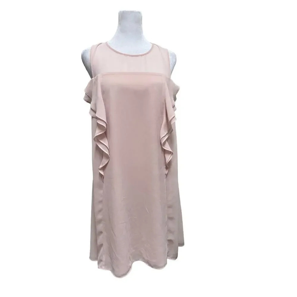 BCBG MAXAZRIA Jenni Ruffle Shoulder Racerback Peach Shift Dress Size Small